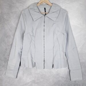 Porto Jacket Womens 4 Gray Stretch Viscose Full Zip Collared Short Made USA